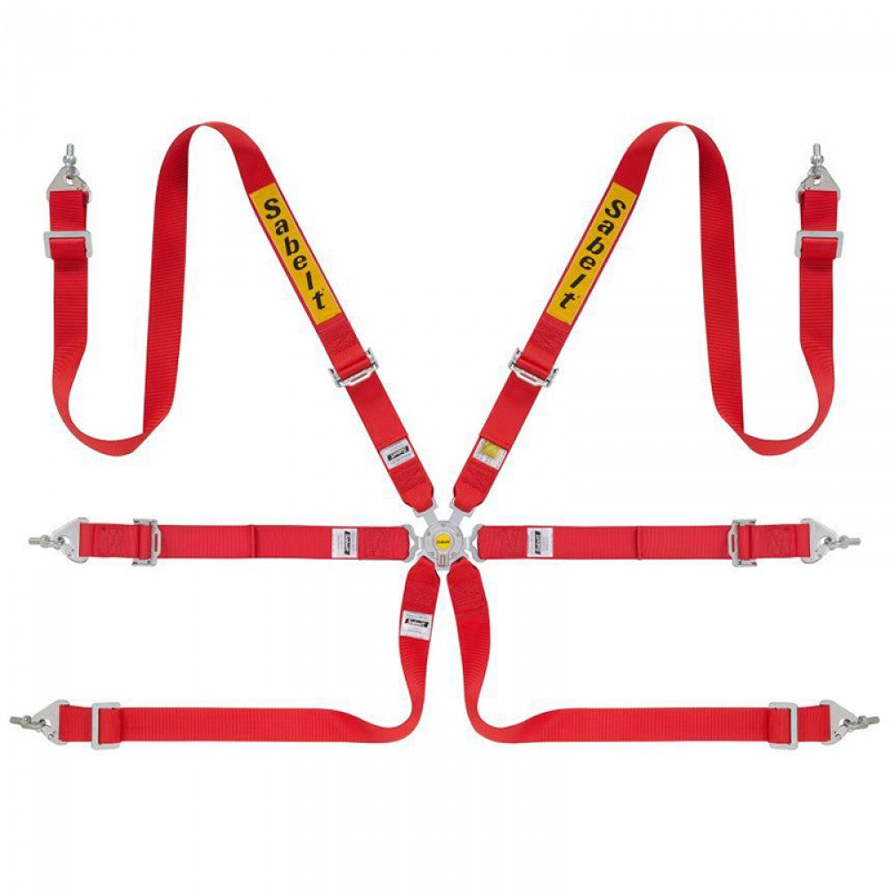 Sabelt 6-Point Steel Harness – 2" Shoulder / Lap Belts (Pull-Up) (Red)