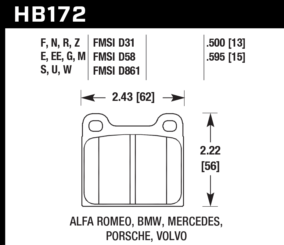 Hawk Brake Pad Set HB172G.595 DTC-60