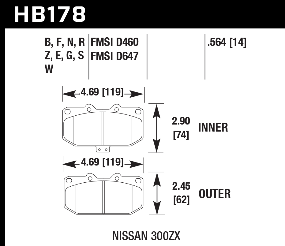 Hawk Brake Pad Set HB178Z.564 Perfromance Ceramic