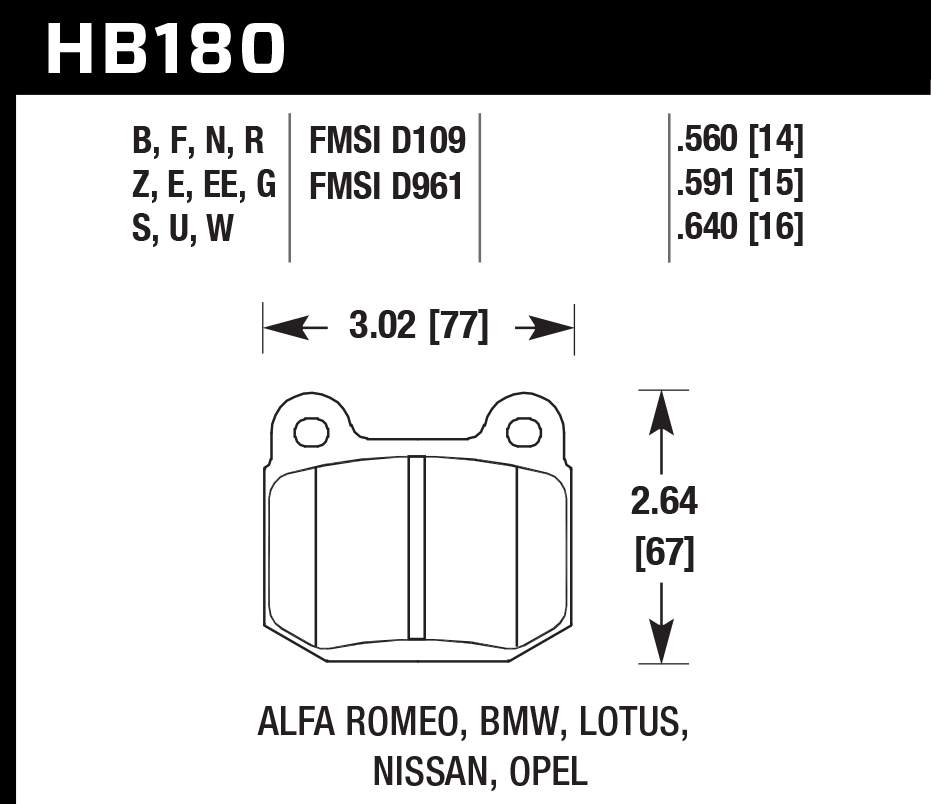 Hawk Brake Pad Set HB180Z.560 Performance Ceramic