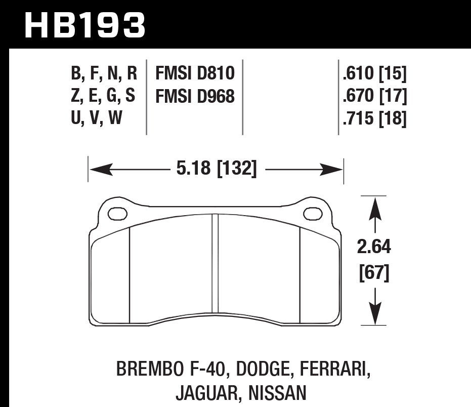 Hawk Brake Pad Set HB193U.670 DTC-70