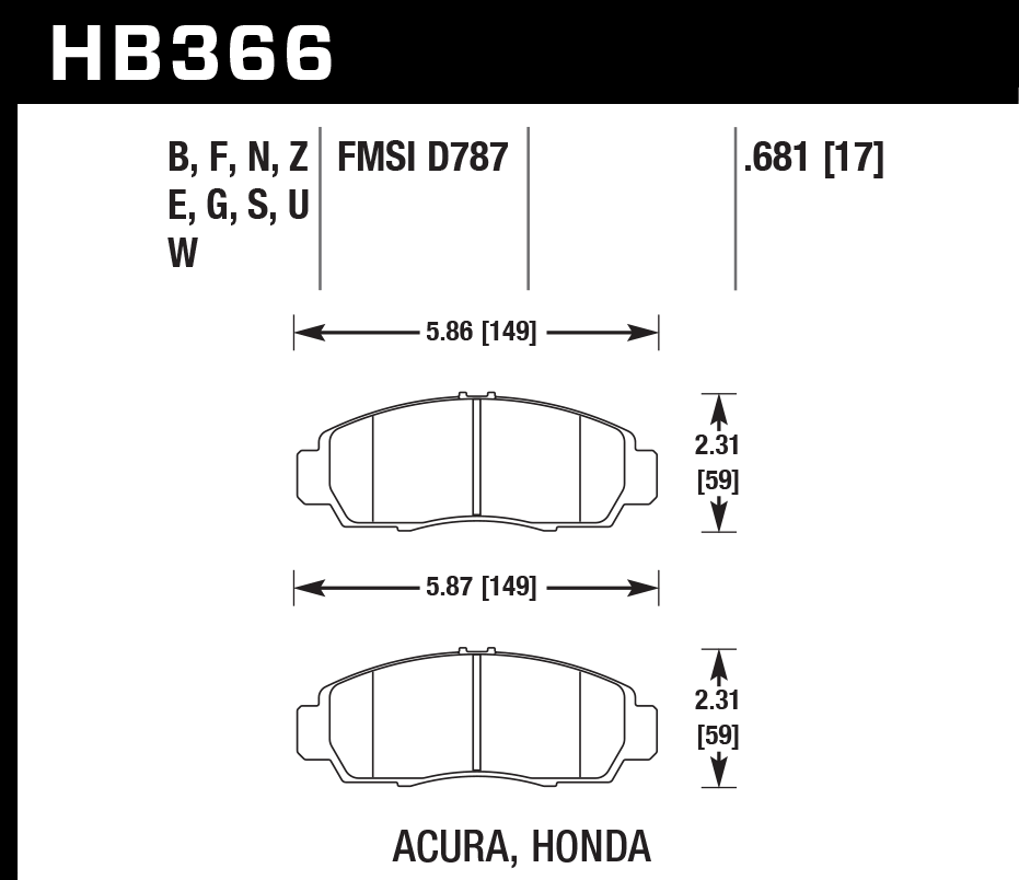 Hawk Brake Pad Set HB366Z.681 Performance Ceramic