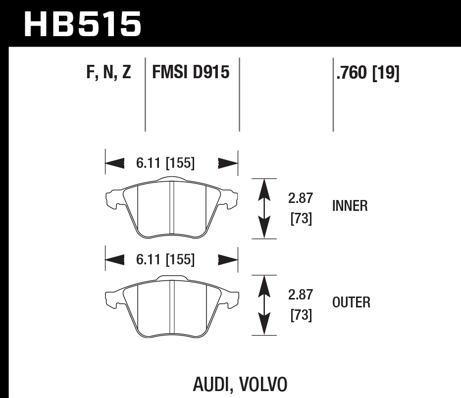 Hawk Brake Pad Set HB515Z.760 Performance Ceramic