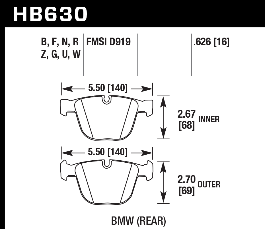 Hawk Brake Pad Set HB630Z.626 Performance Ceramic