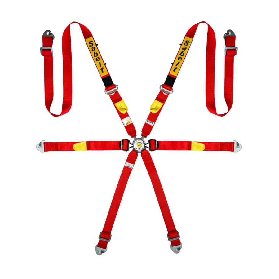 Sabelt 6-Point Alloy Silver Enduro Harness – 2" Shoulder / Lap Belts (Pull-Down) (Red)