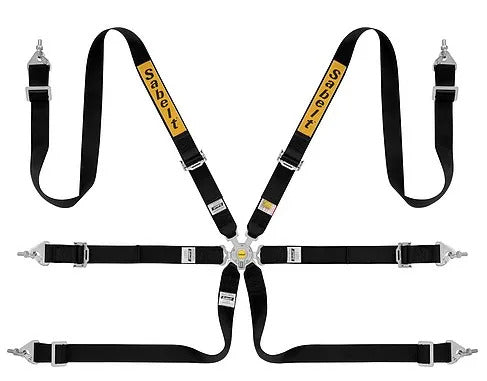 Sabelt 6-Point Steel Harness – 2" Shoulder / Lap Belts (Pull-Up) - BLACK