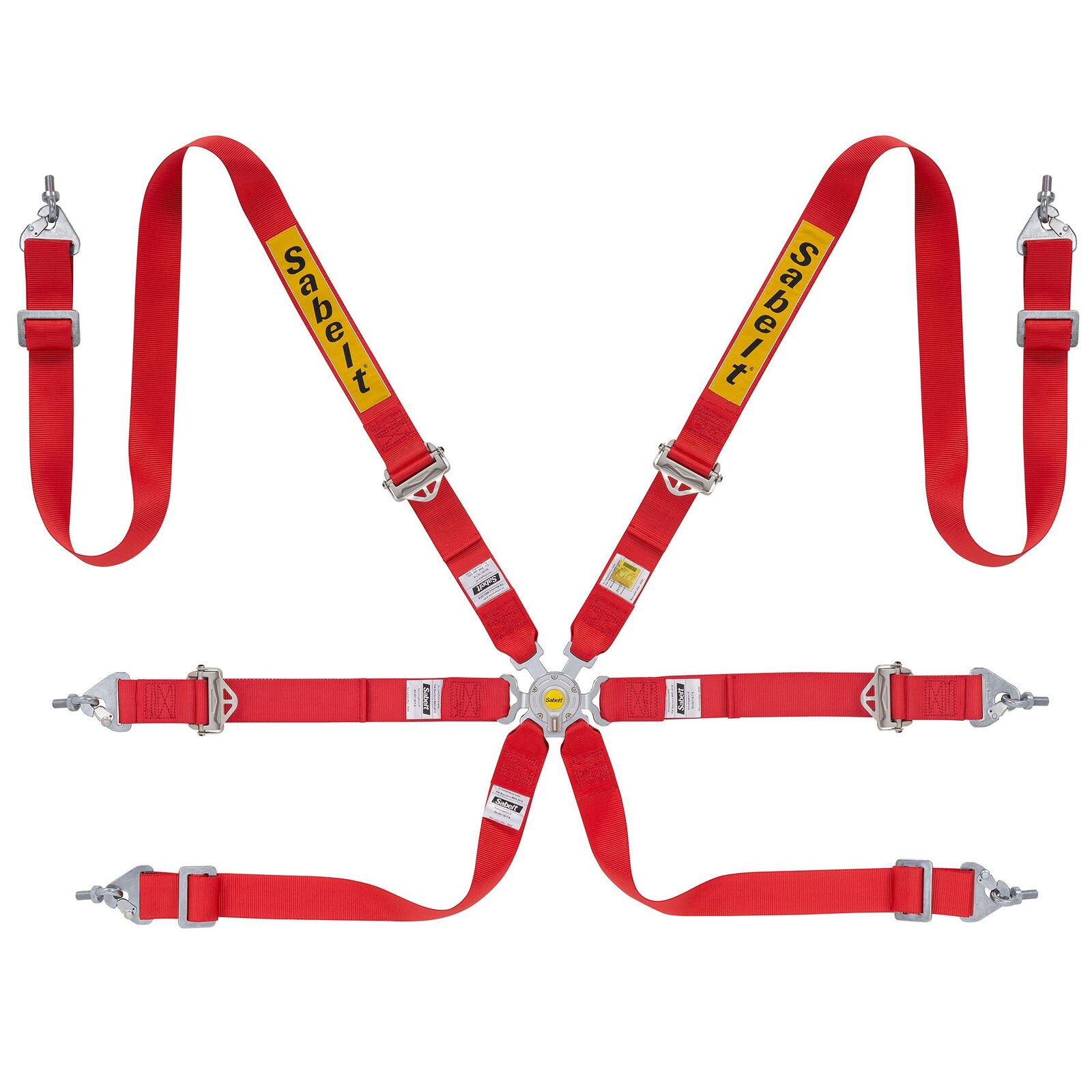 Sabelt 6-Point Steel Harness – 2" Shoulder / Lap Belts (Pull-Up) - RED