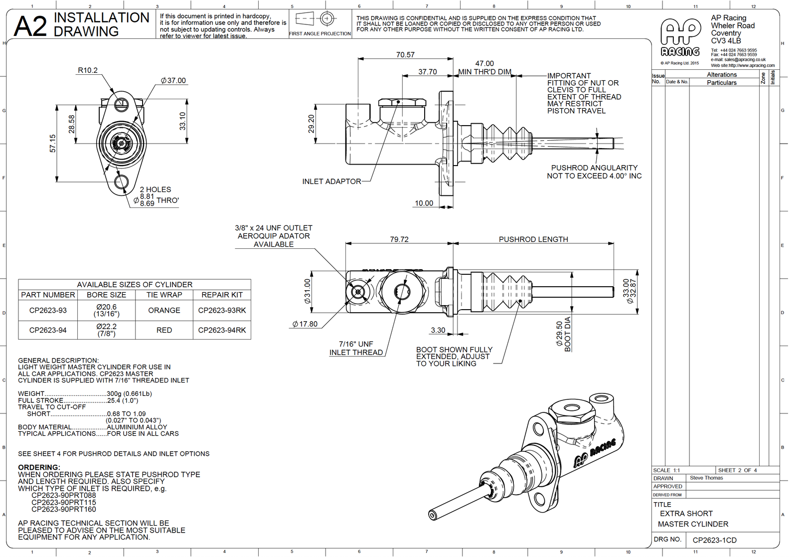 AP Racing CP2623 Master Cylinder