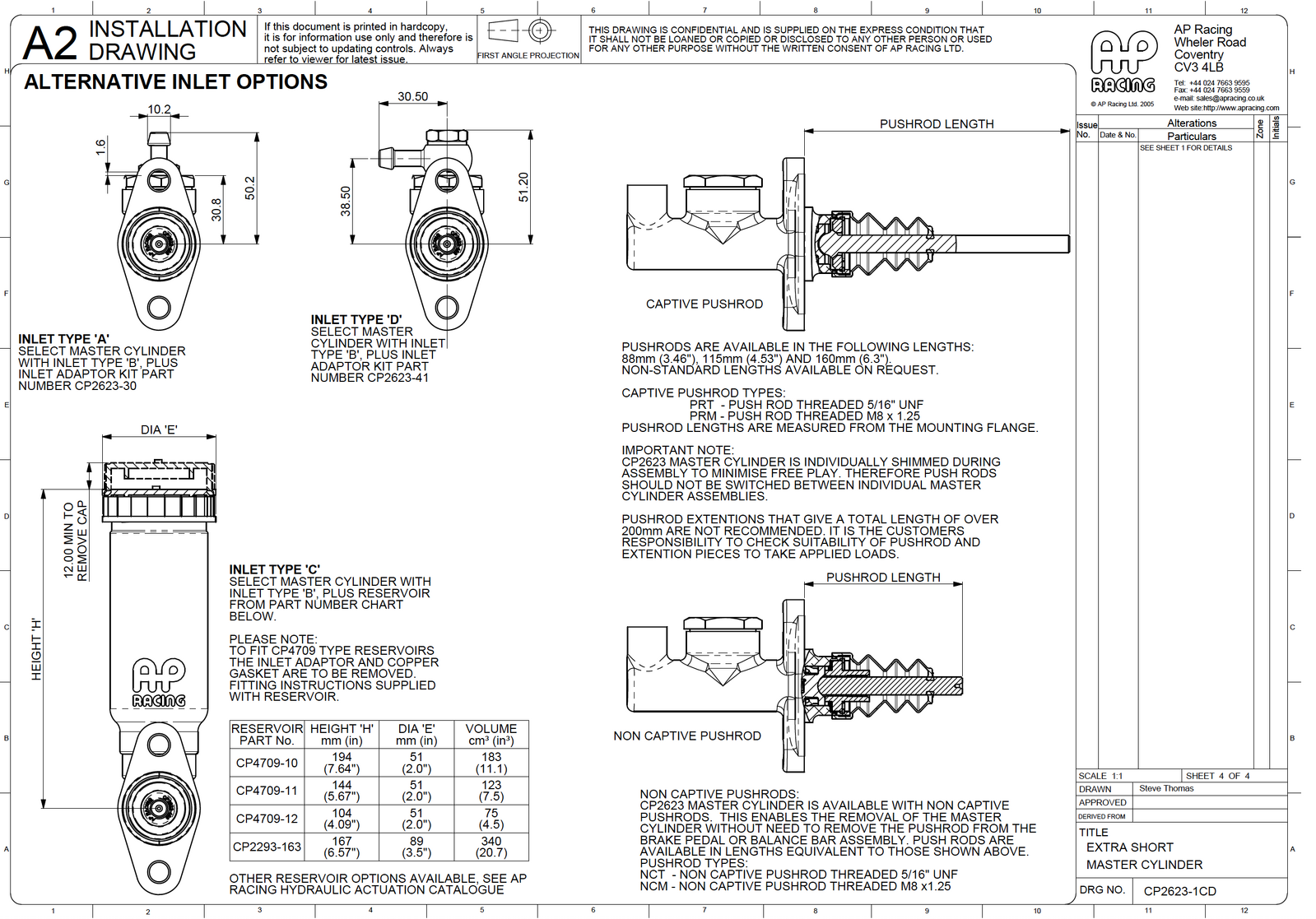 AP Racing CP2623 Master Cylinder