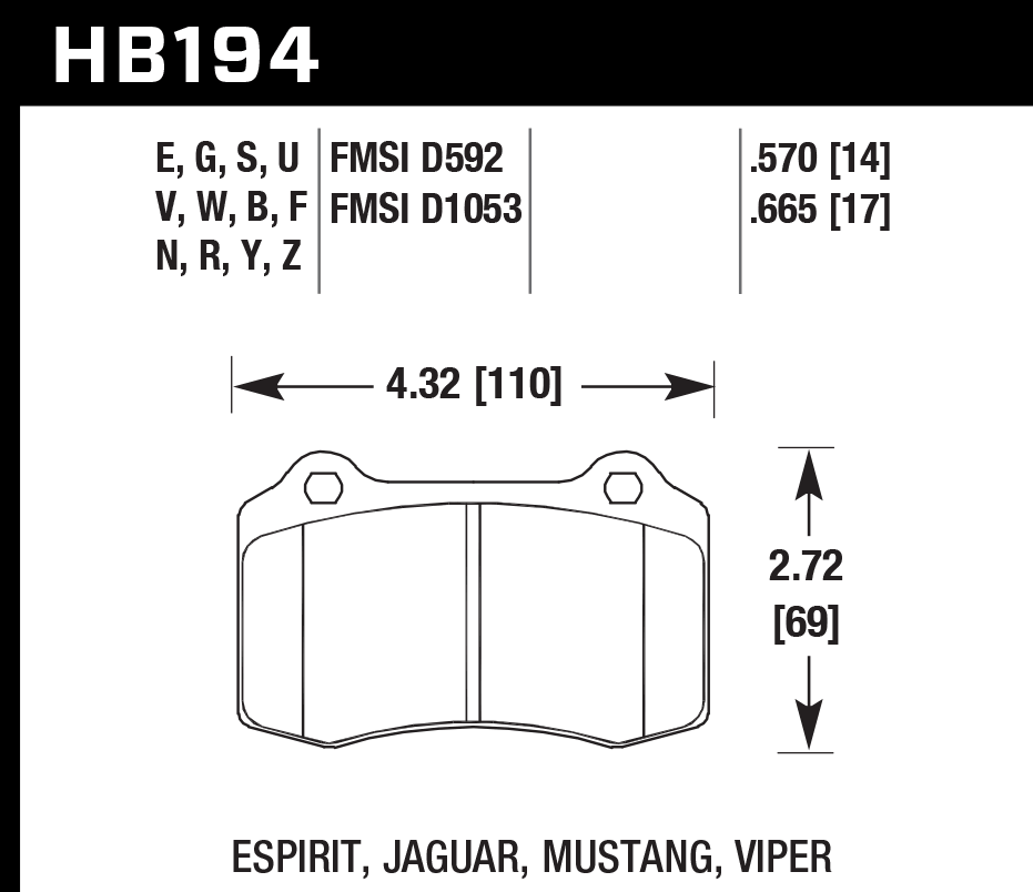 Hawk Brake Pad Set HB194U.570 DTC-70