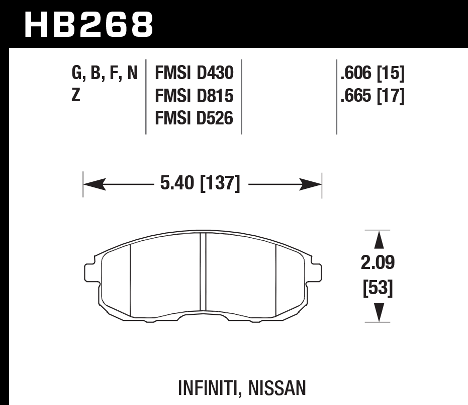 Hawk Brake Pad Set HB268Z.665 Performance Ceramic