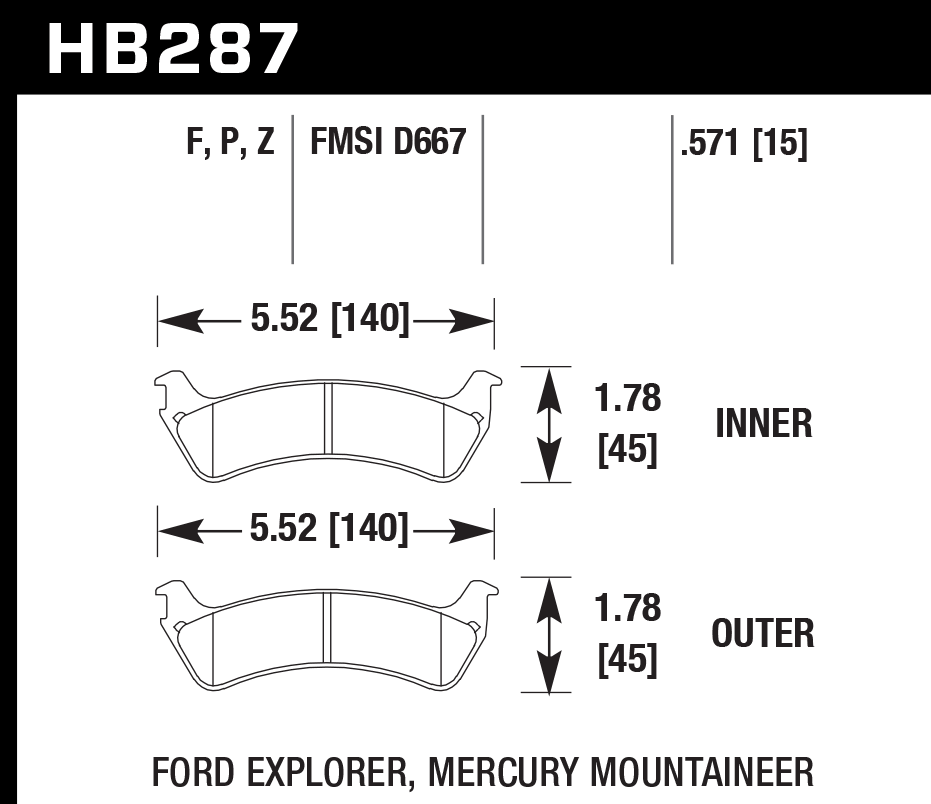 Hawk Brake Pad Set HB287P.571 Super Duty
