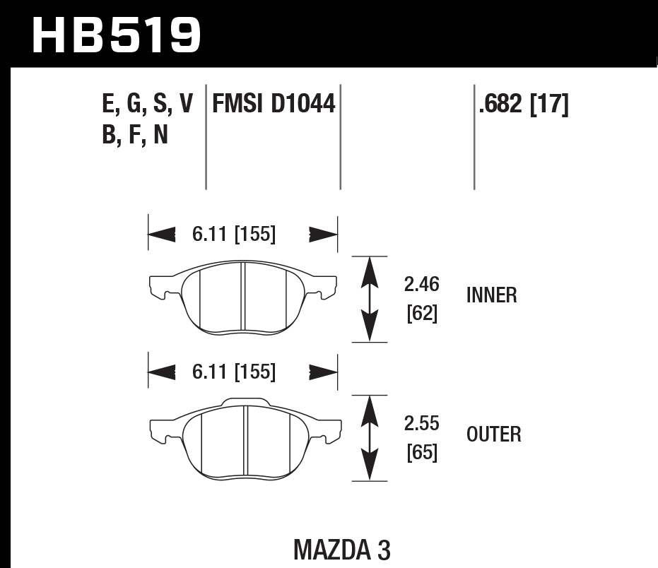 Hawk Brake Pad Set HB519F.682 HPS