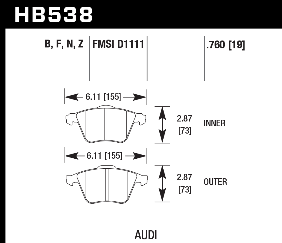 Hawk Brake Pad Set HB538Z.760 Performance Ceramic