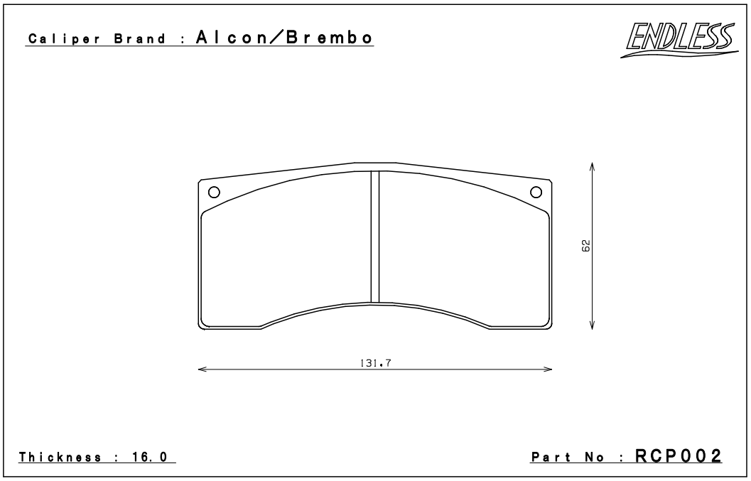 Endless Brake Pad Set RCP002 N84M 25mm