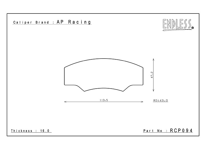 Endless Brake Pad Set RCP094 W003