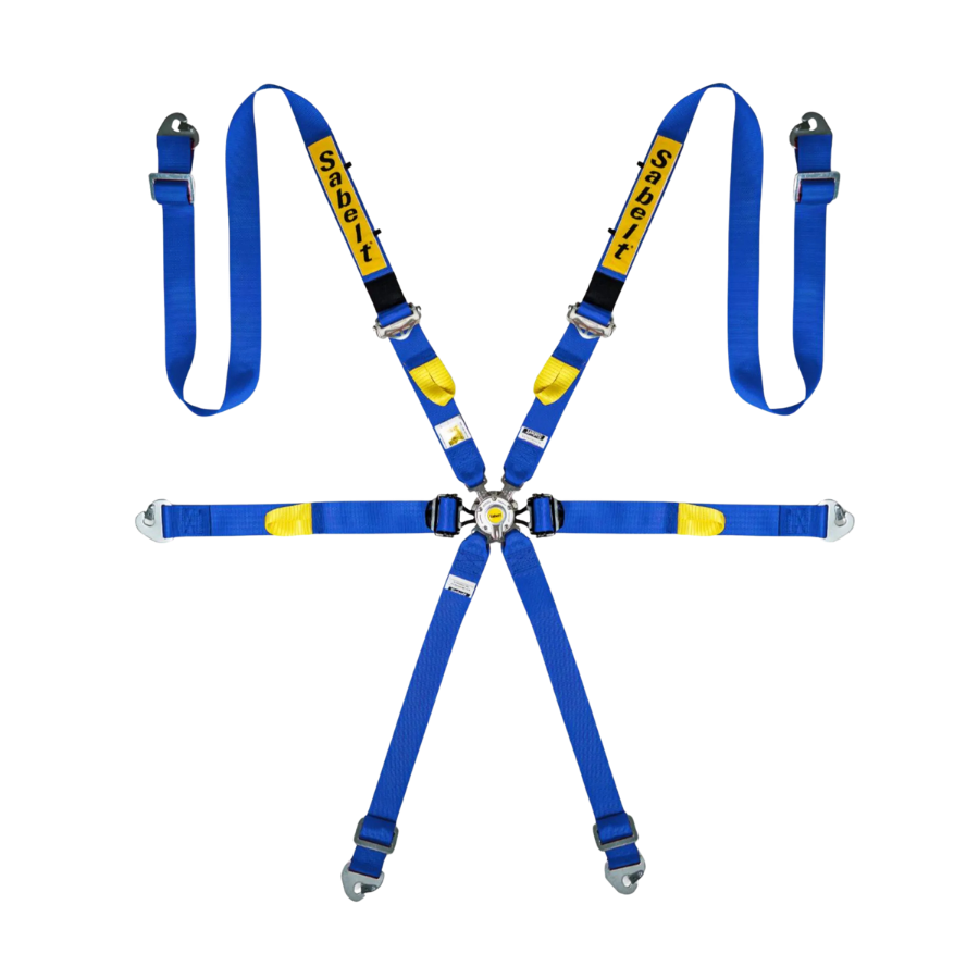 Sabelt 6-Point Alloy Silver Enduro Harness – 2" Shoulder / Lap Belts (Pull-Down) (Blue)
