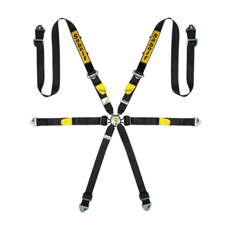 Sabelt 6-Point Alloy Silver Enduro Harness – 2" Shoulder / Lap Belts (Pull-Down)(Black)