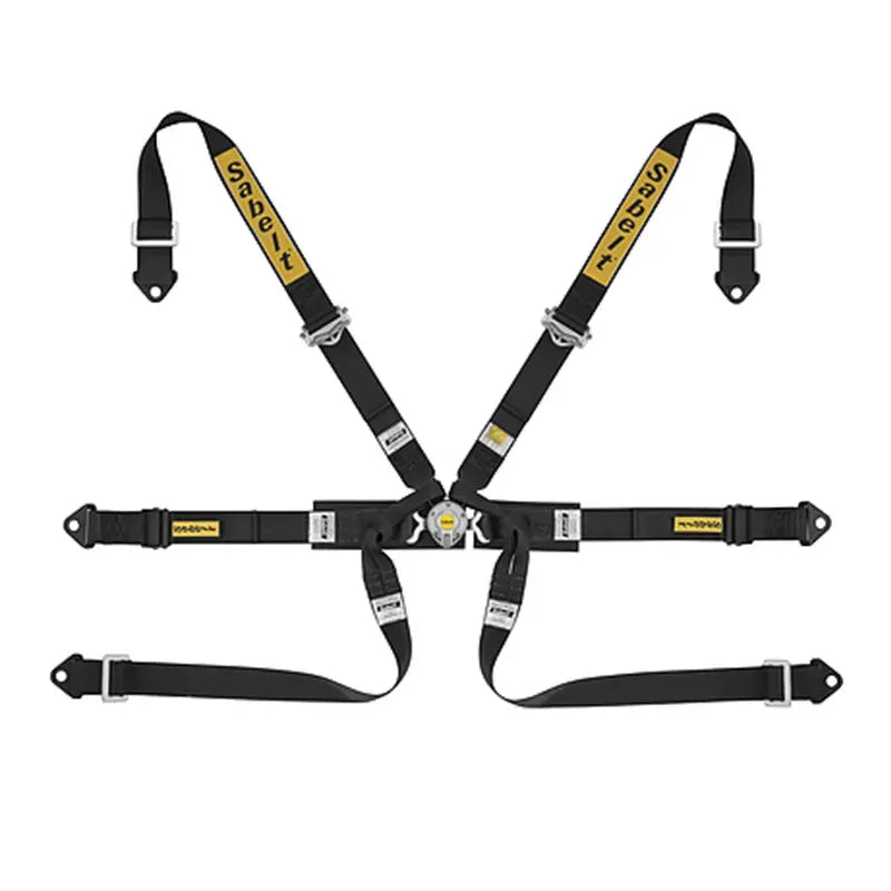 Sabelt 6-Point Alloy FORMULA Harness – 2" Shoulder / Lap Belts (Pull-Up) - BLACK